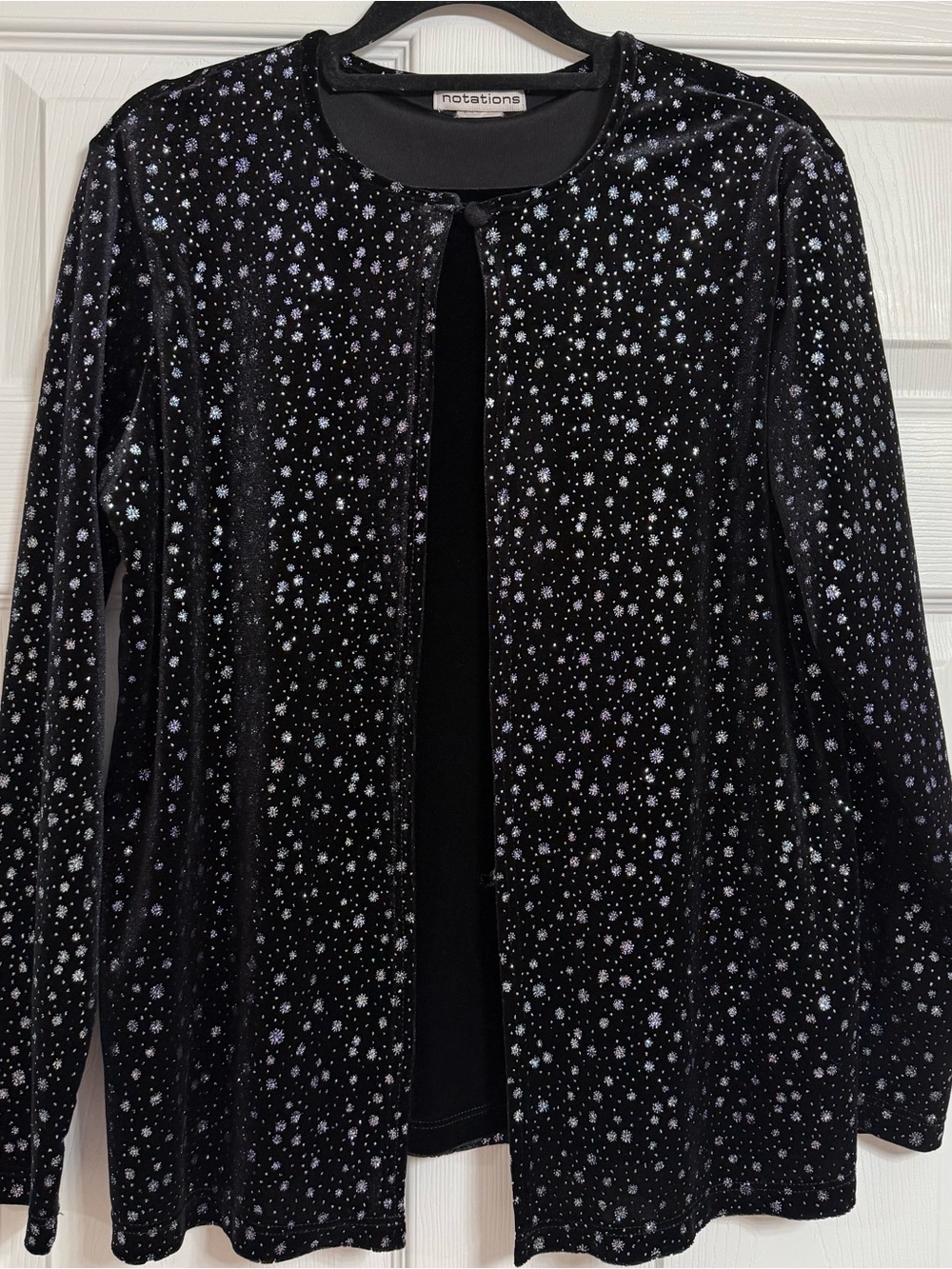 Vintage Notations Black Velvet Star-Print Whimsigoth Blouse